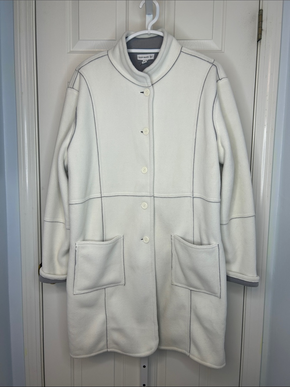 Susan Graver Reversible Gray Fleece Pea Coat with White Trim